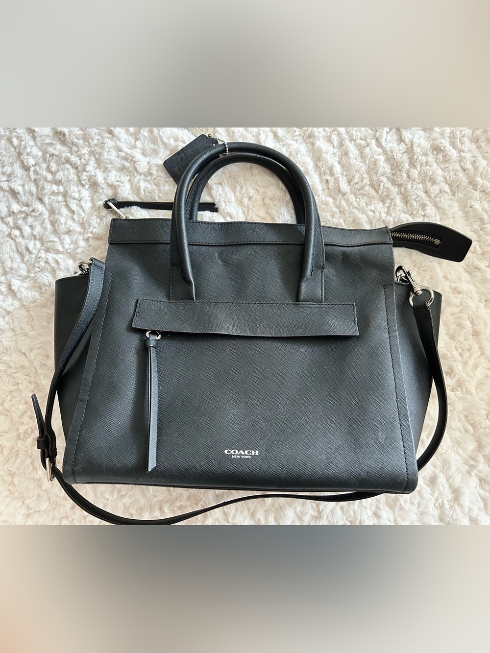 COACH Black Saffiano Leather Satchel with Top Handles